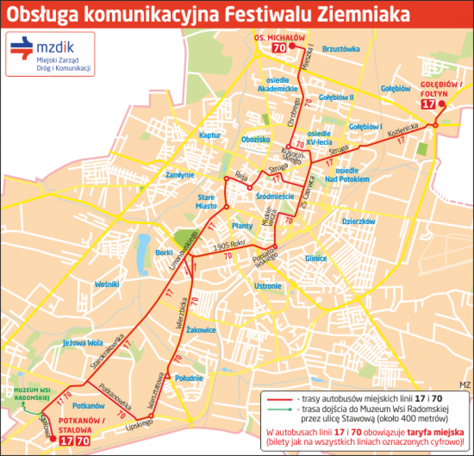 6.10.2019 linia nr 70 będzie kursować na trasie Os. Michałów-Potkanów/Stalowa 