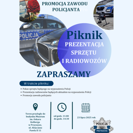 Święto Policji w Przysusze – promocja zawodu policjanta przed Muzeum im. Oskara Kolberga
