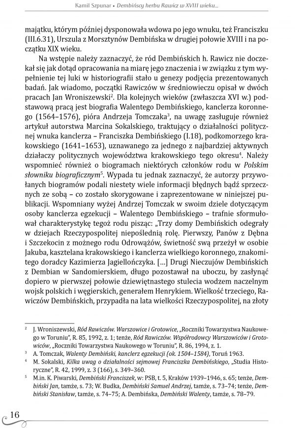 Dembińscy herbu Rawicz w XVIII wieku. Genealogia - działalność publiczna - gospodarka , Kamil Szpunar