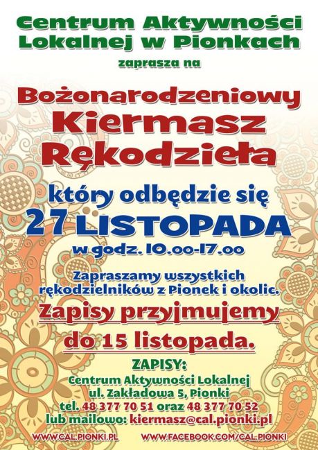 Bożonarodzeniowy Kiermasz Rękodzieła w Pionkach